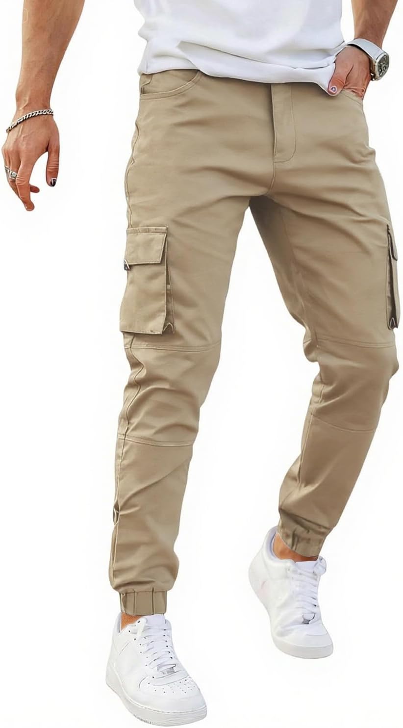 GINGTTO GINGTTO Cargo Joggers Men Cotton Slim Fit Stretch Camo Pants Elastic…