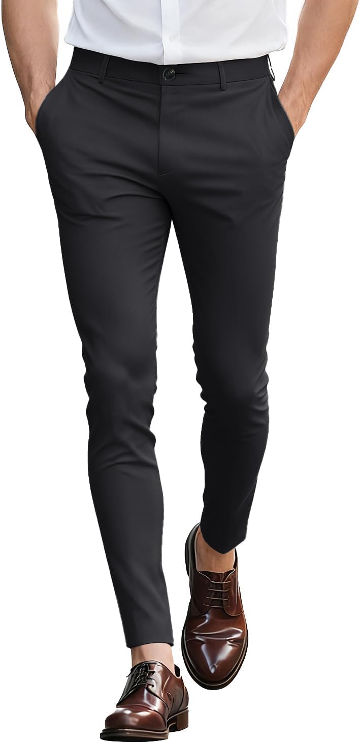 GINGTTO GINGTTO Mens Dress Pants Slim Fit Stretch Flat Front Chino