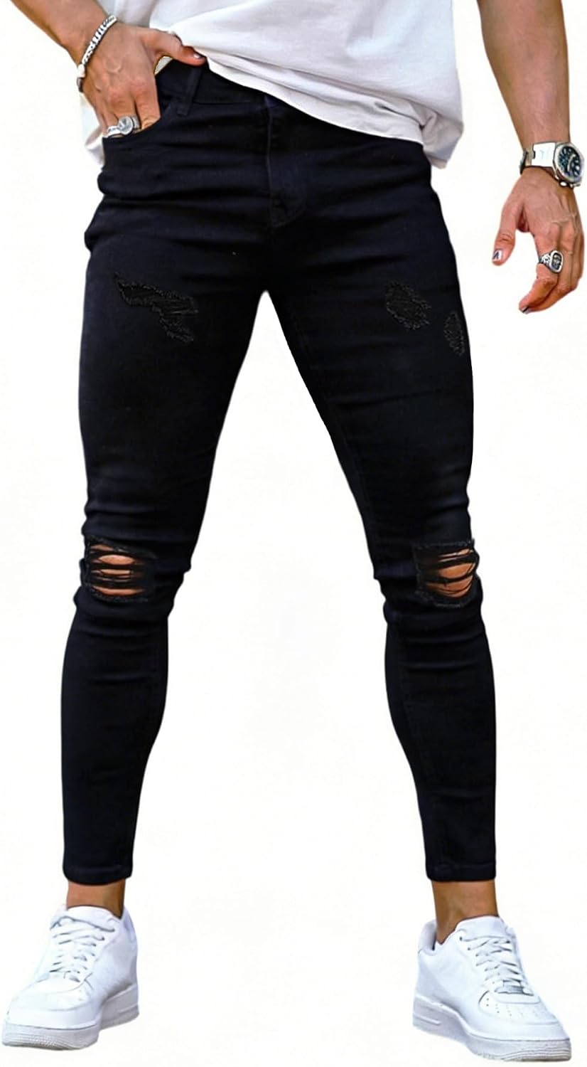 GINGTTO GINGTTO Mens Skinny Jeans Stretch Slim Fit Ripped Denim Pants