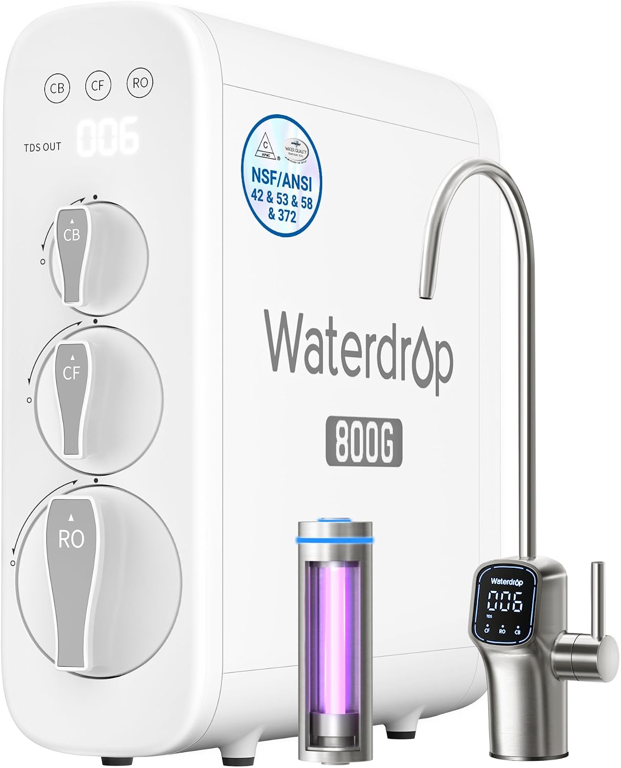 Waterdrop Waterdrop G3P800 Tankless Reverse Osmosis Water Filter System, 800 GPD