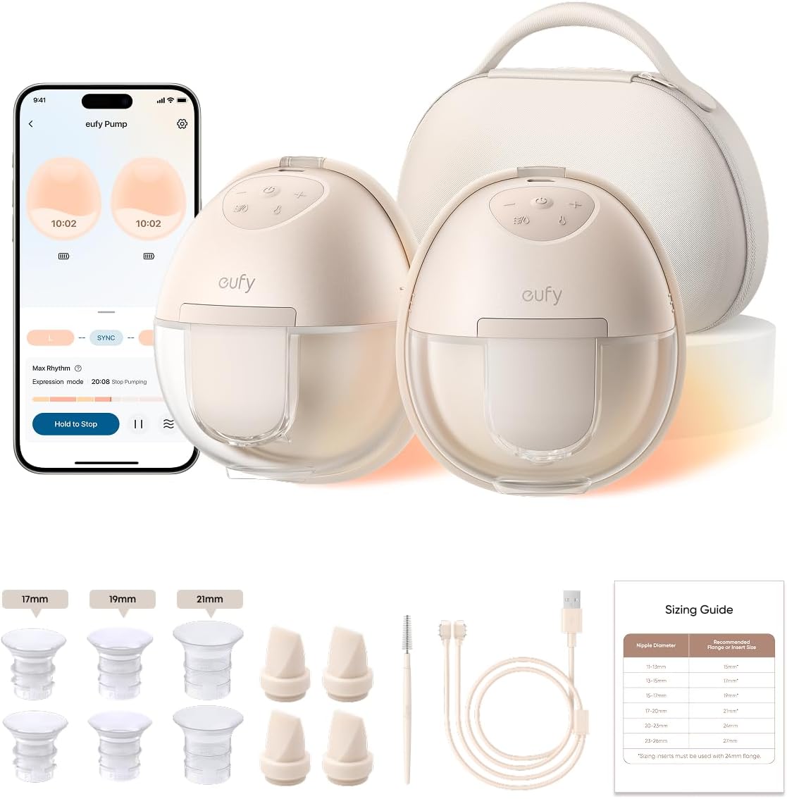 eufy Security eufy Heated Wearable Breast Pump S1 Pro, Charging Case, Hands-Free