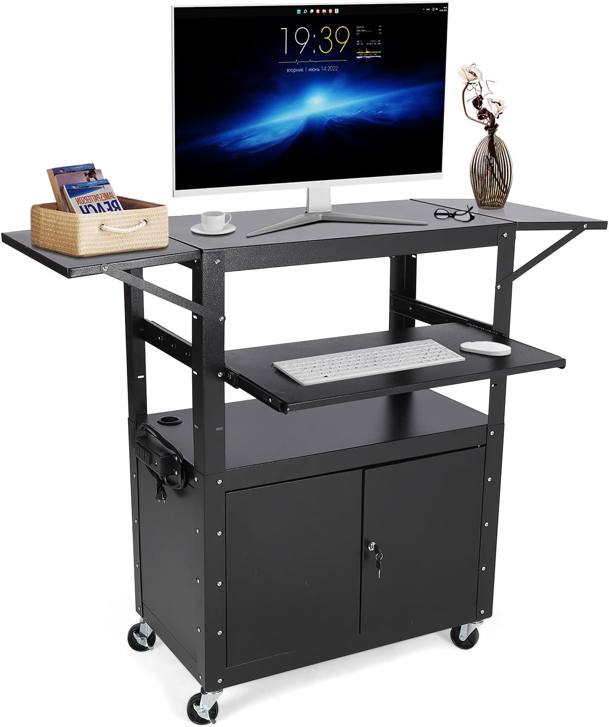 GarveeHome GarveeHome Av Cart With Lockable Cabinet, Height Adjustable 24-42 in,…