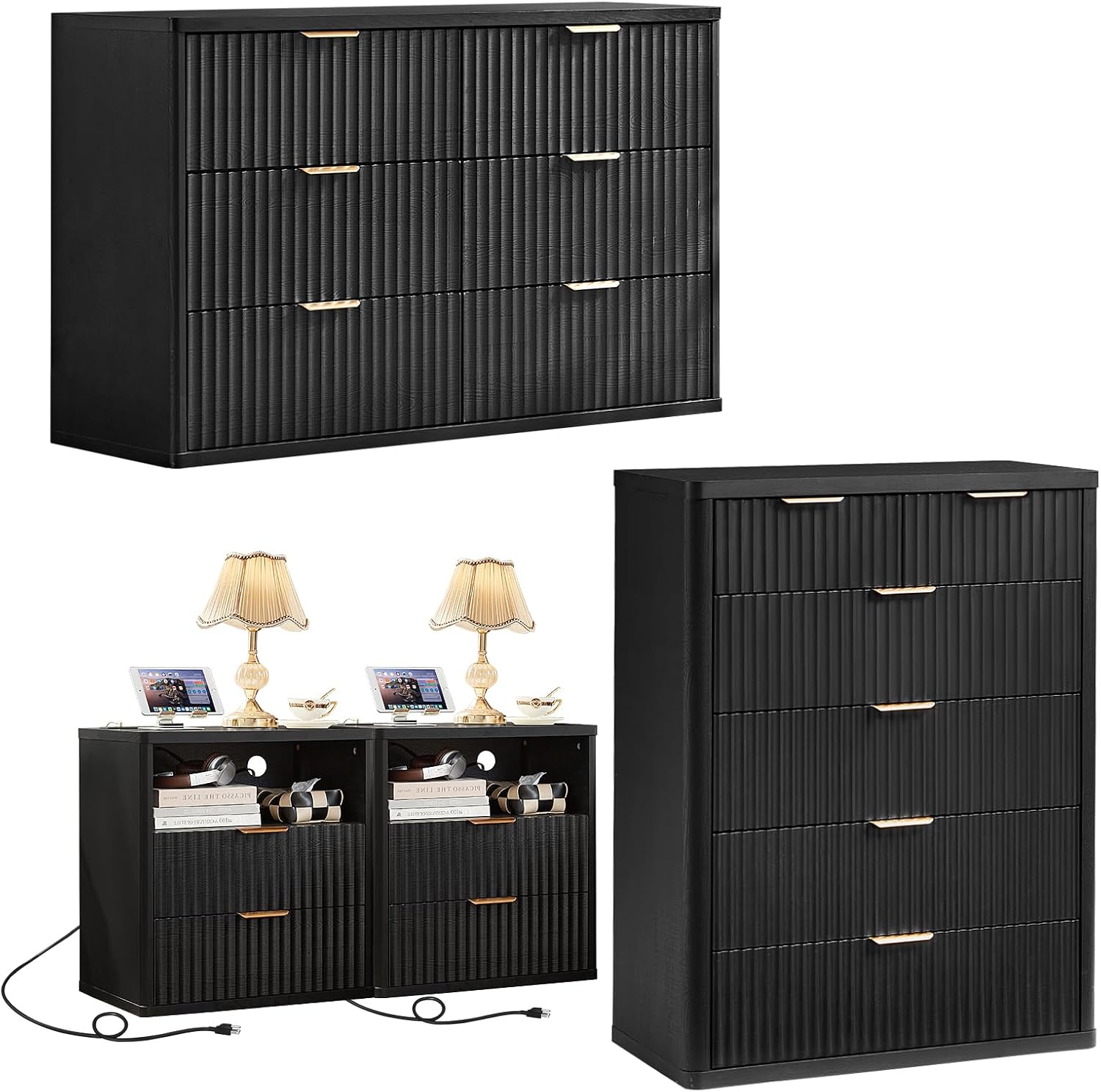 LEYAOYAO LEYAOYAO Fluted Dressers & Nightstand Set of 4, Wood 48" Wide Dresser…