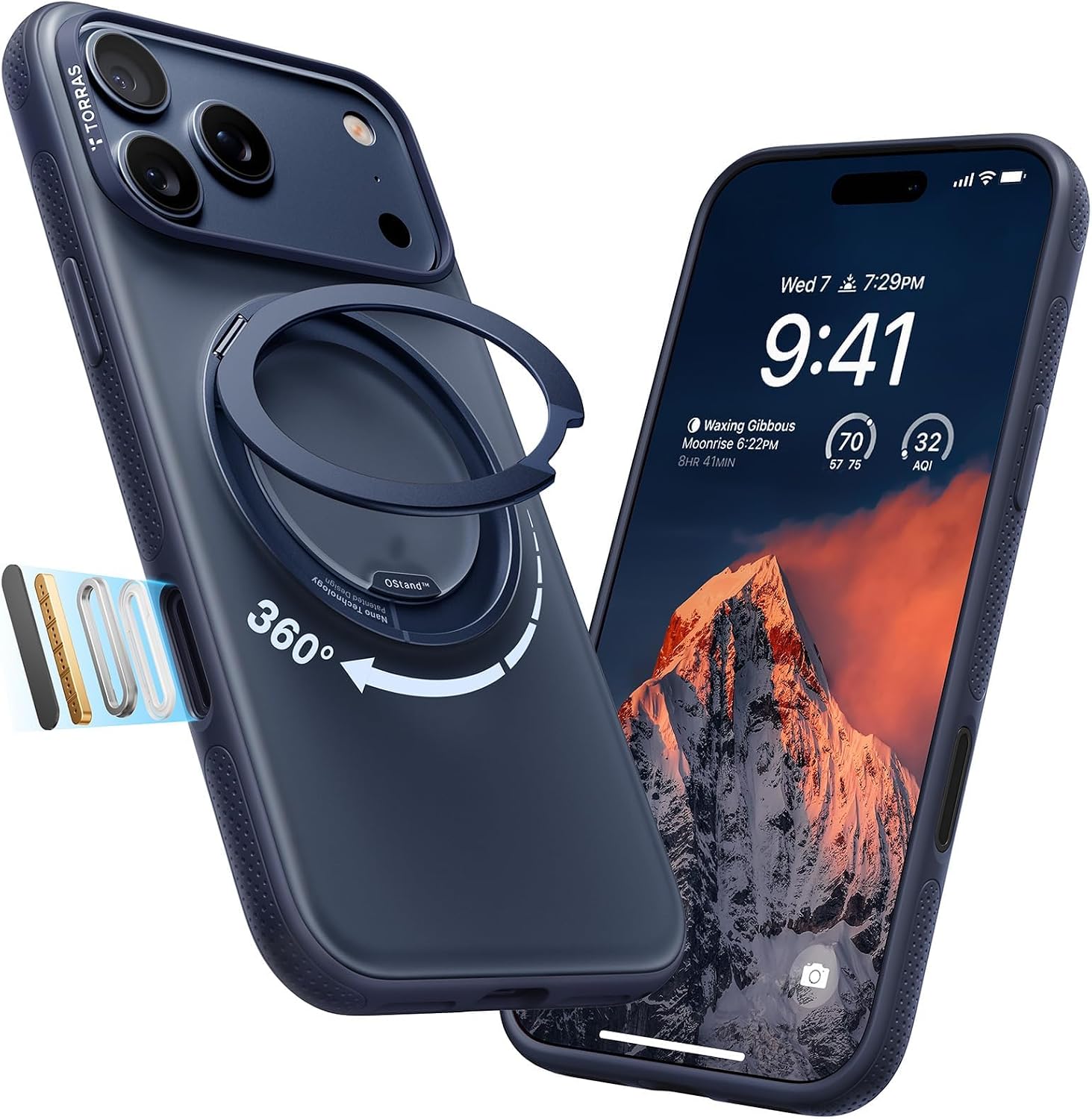 TORRAS TORRAS for iPhone 17 Pro Case, 360 Magnetic Stand, Translucent Deep Blue