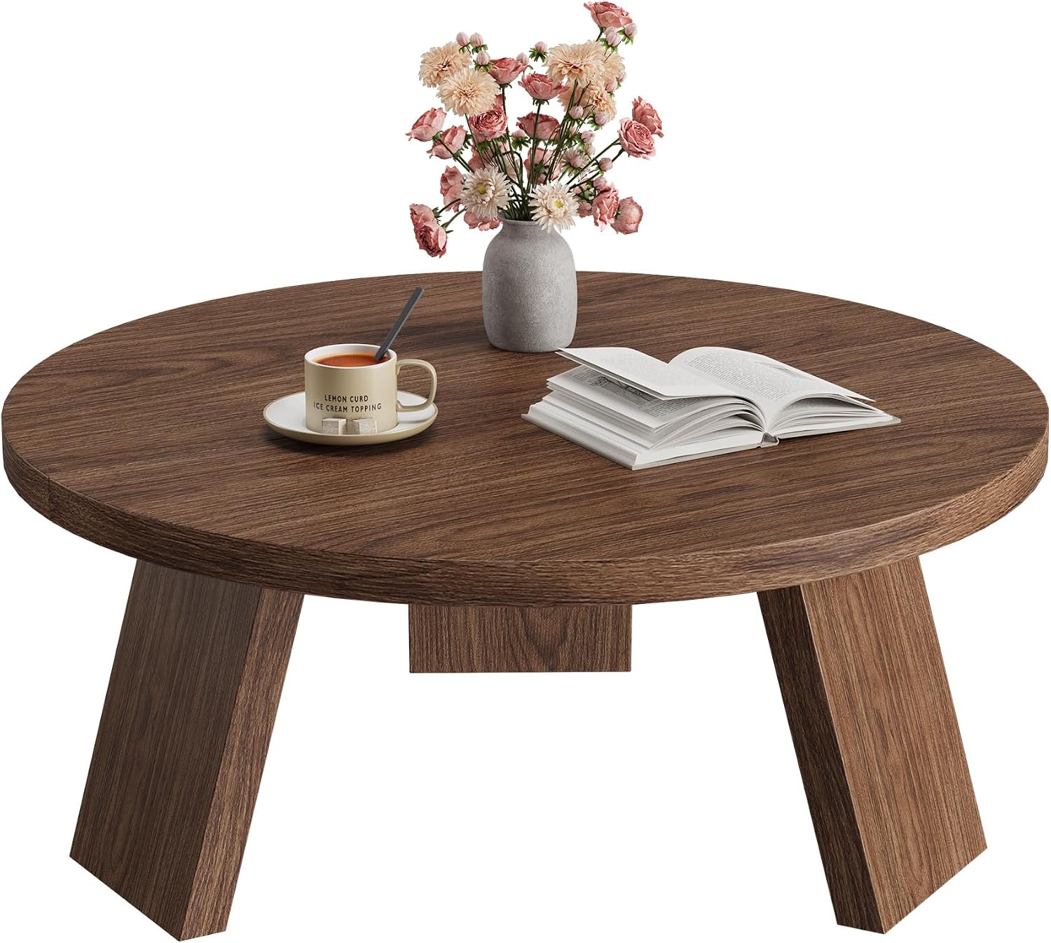 GarveeHome GarveeHome Round Coffee Table, Farmhouse Small Wooden Coffee Table…