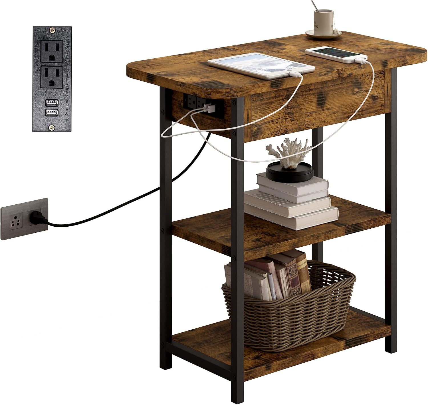GarveeHome GarveeHome Narrow End Table with Charging Station, Flip Top Nightstand…