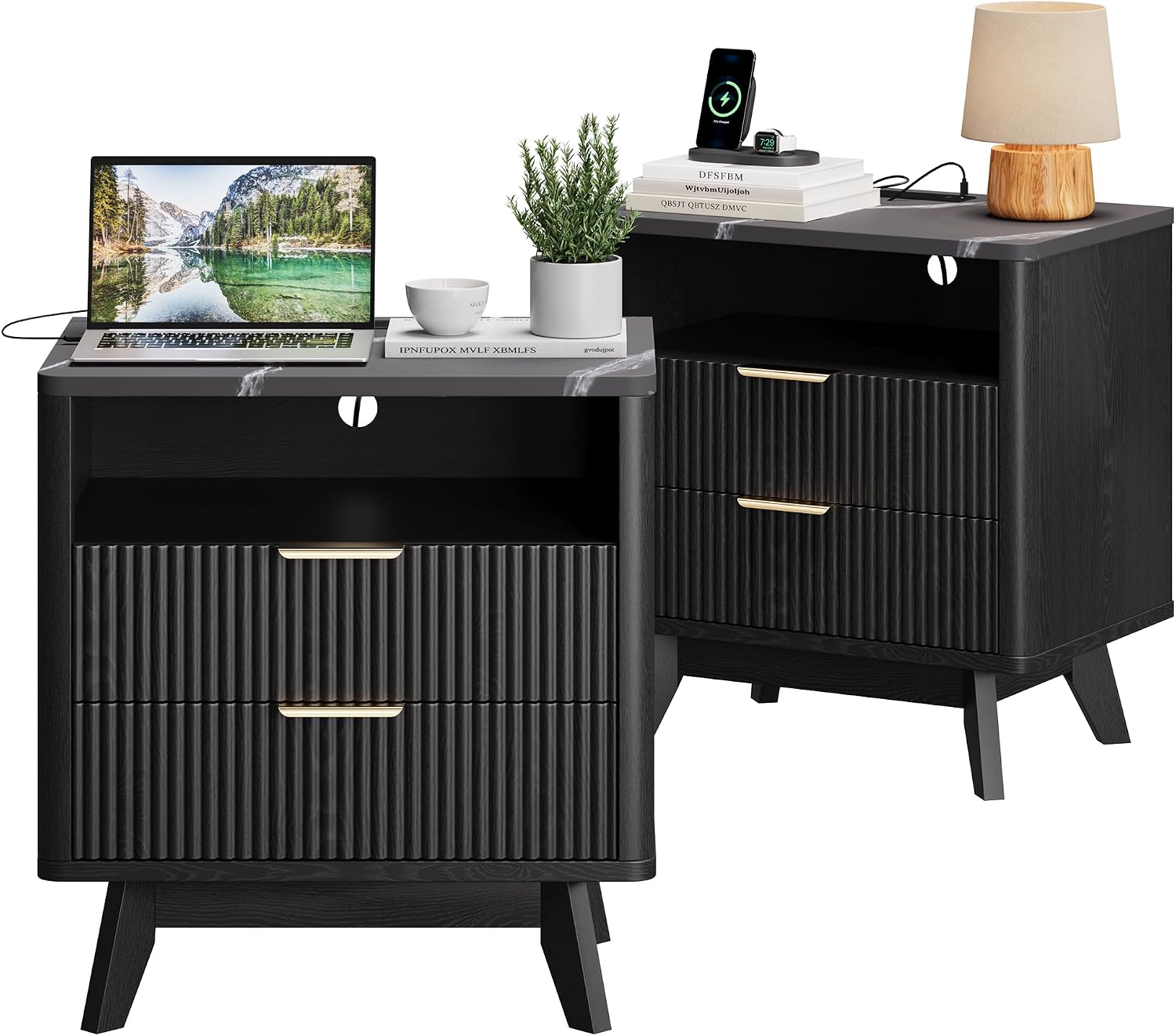 GarveeHome GarveeHome 24'' Nightstand Set of 2, Bedside Table, Night Stand, Black