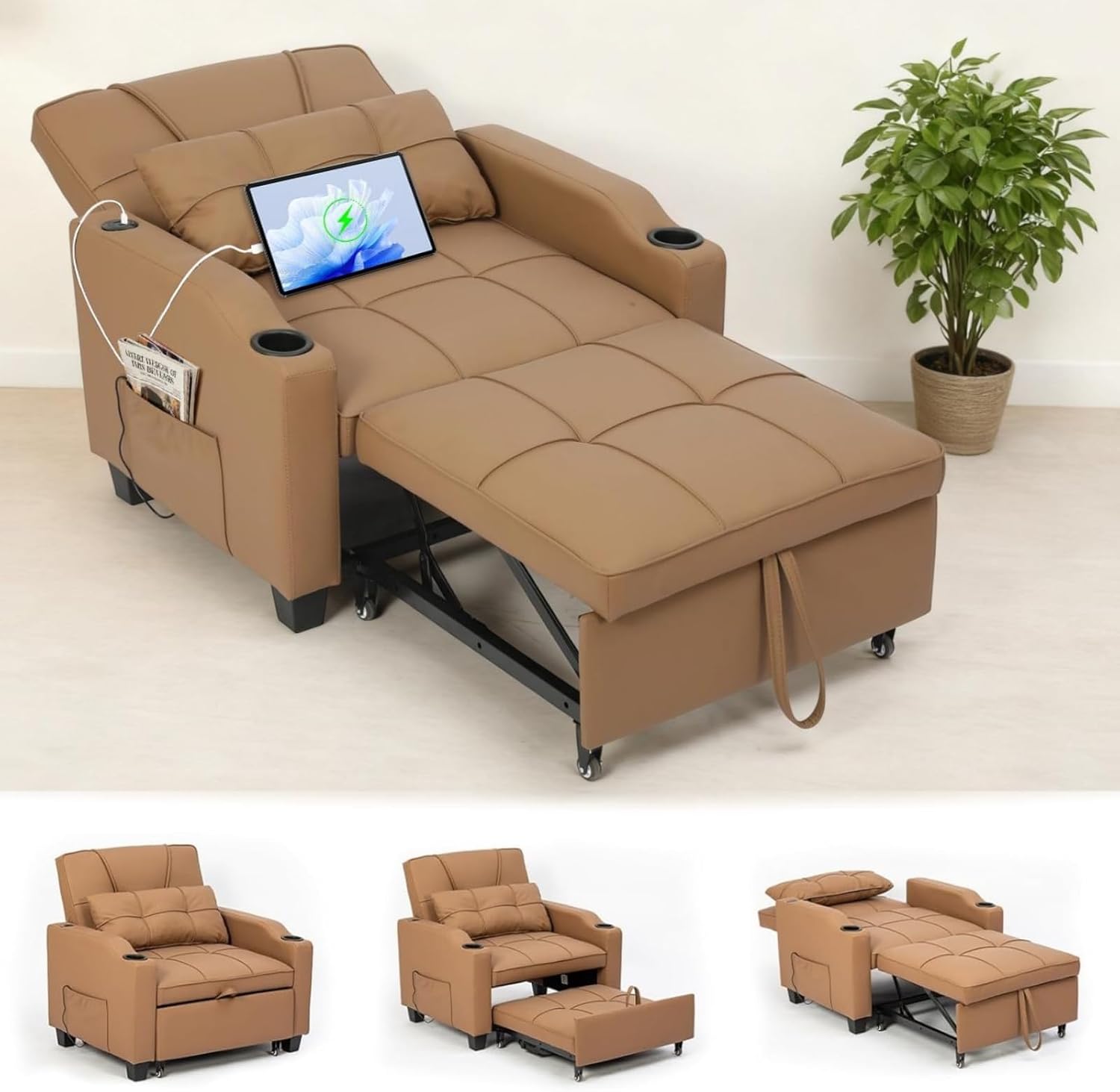Sleeper Sleeper Chair Pull Out Bed, 4 in 1 Convertible Sofa Chair Bed with…