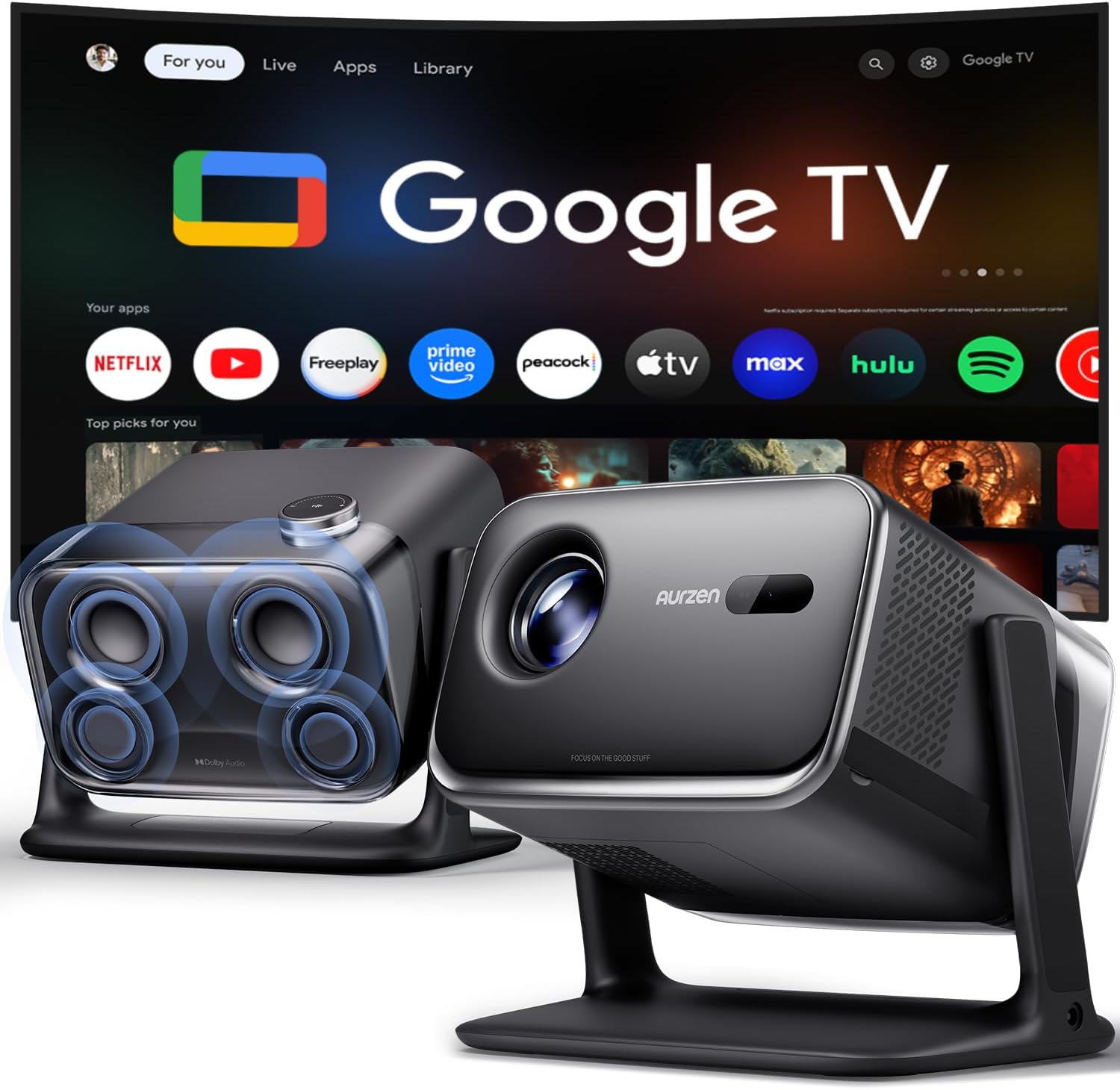 Aurzen Aurzen BOOM mini Google TV Outdoor Smart Projector with 20W Dolby Audio