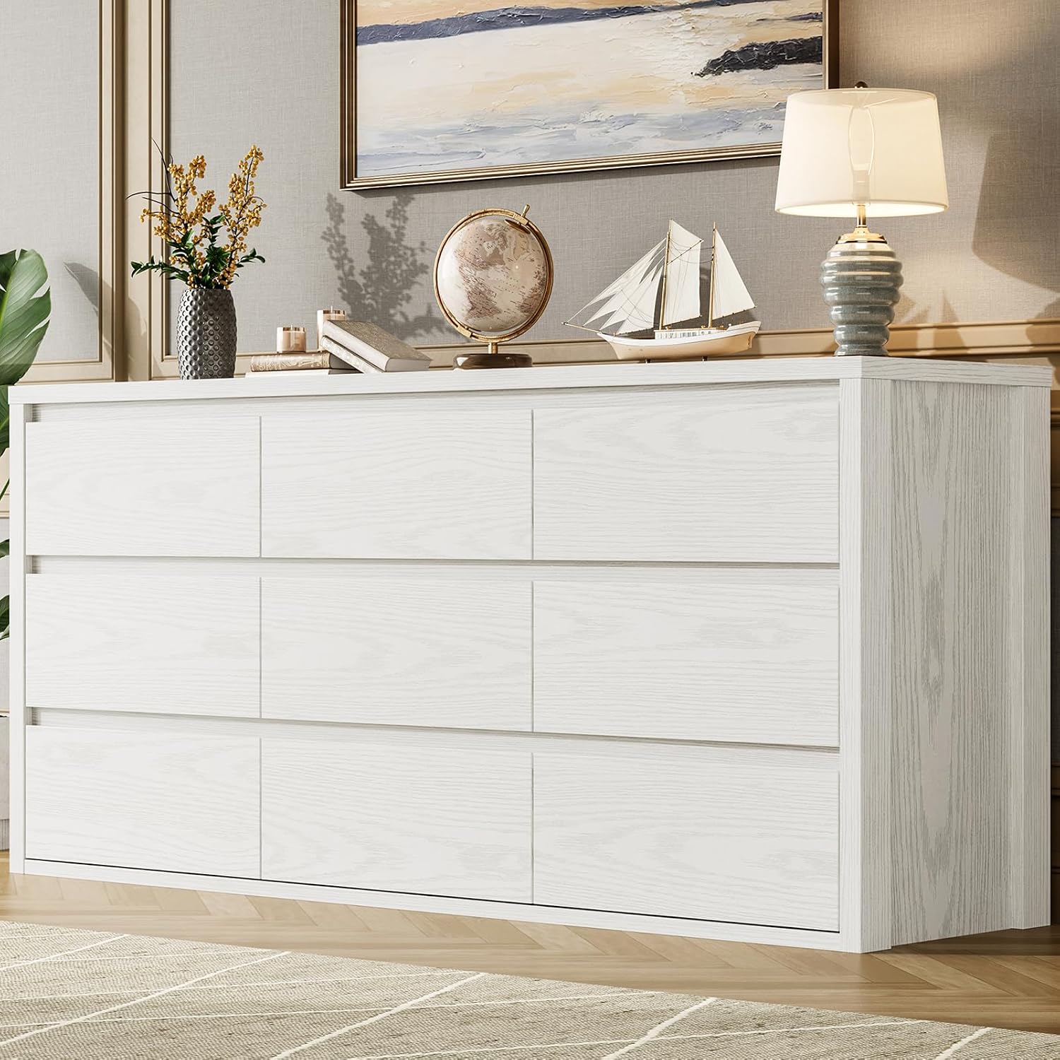 9 9 Drawer Dresser for Bedroom, Wide Chest of Drawers, Large Wood Dresser