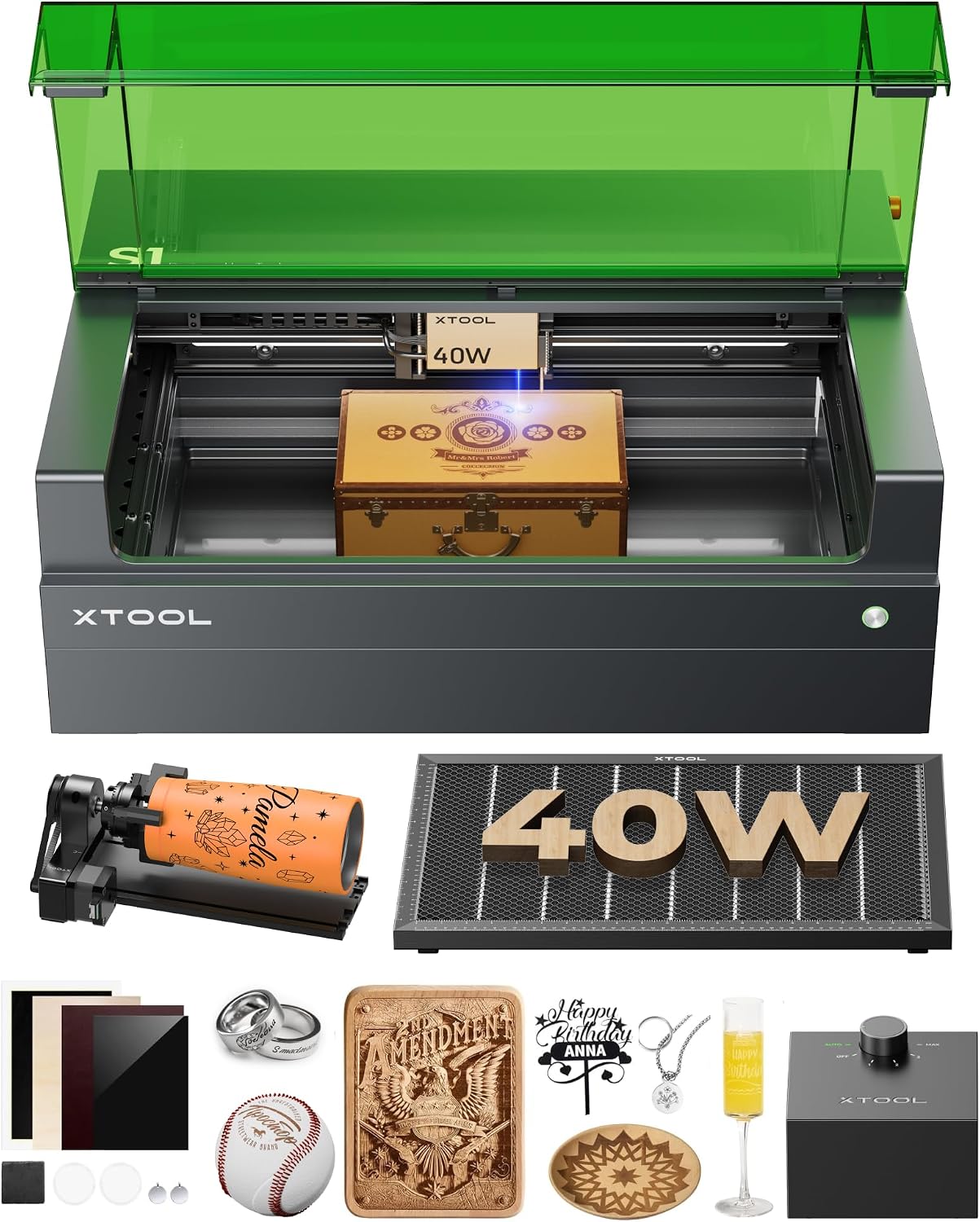 xTool xTool S1 40W Laser Cutter and Laser Engraver for Tumblers, 23.93" x…