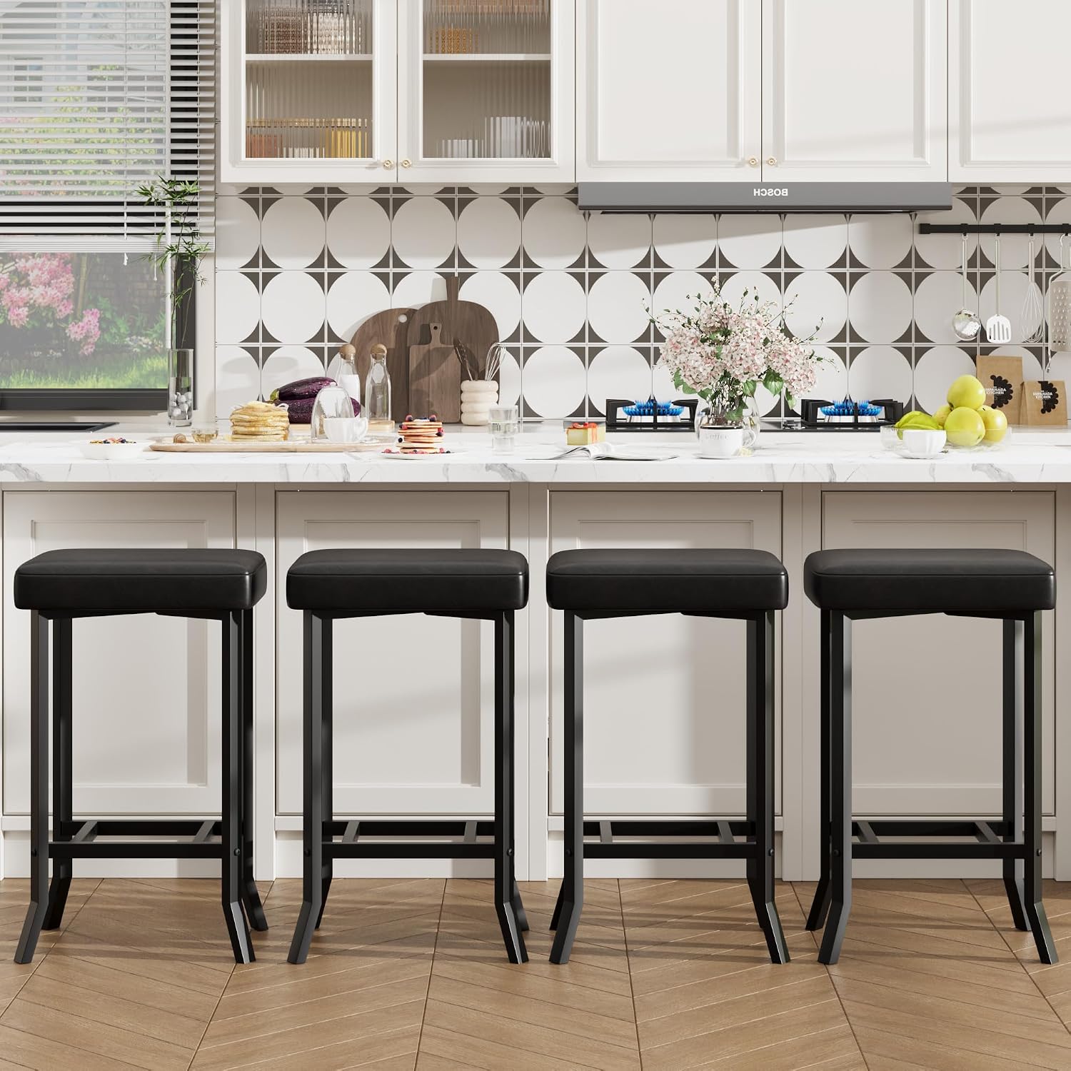 GarveeHome GarveeHome Bar Stools Set of 4, 24'' Counter Stools with Thick Cushion