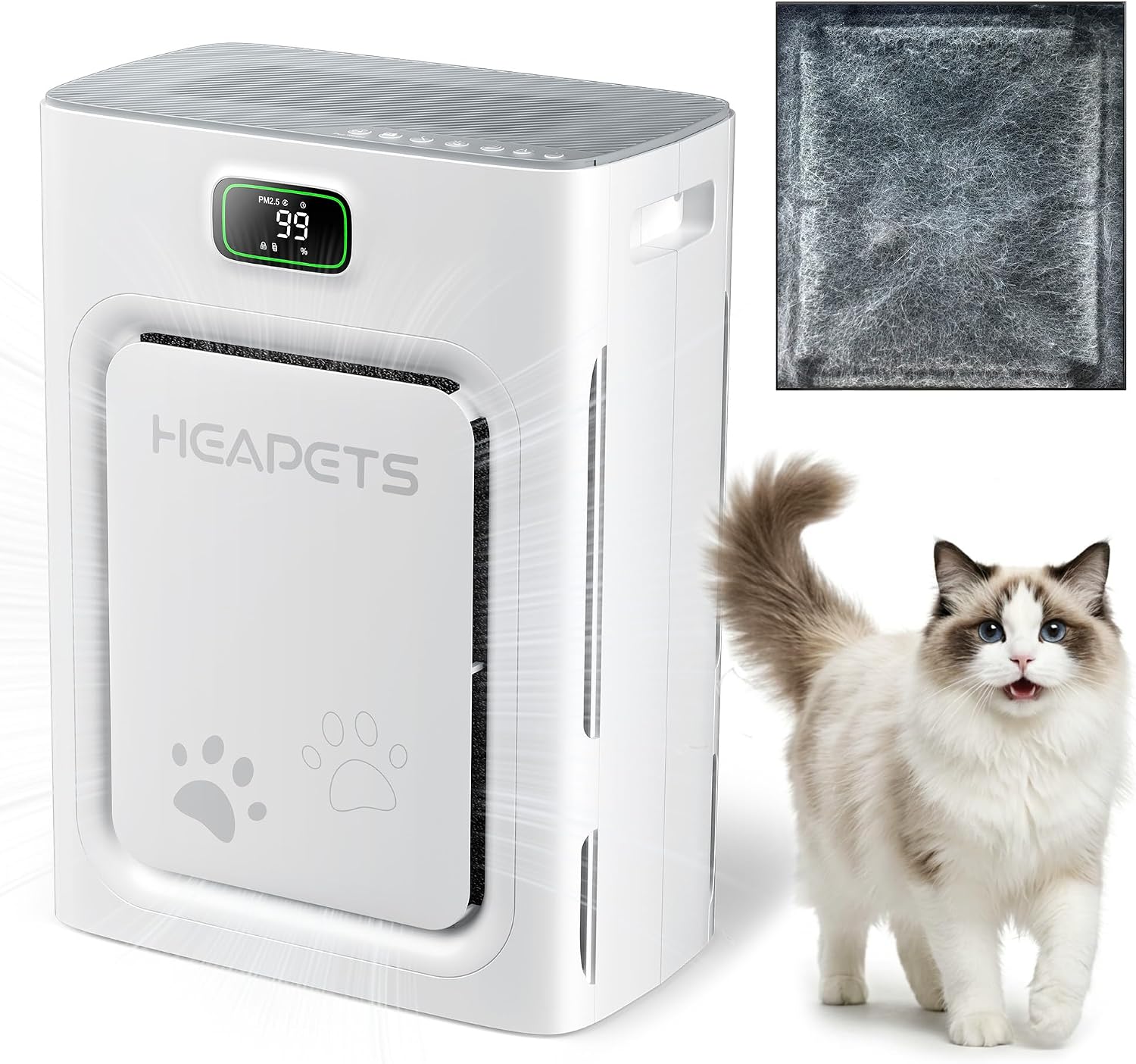 HEAPETS Pet Air Purifier for Home Large Room 2500 Sq Ft, H13 HEPA Double-Sided…