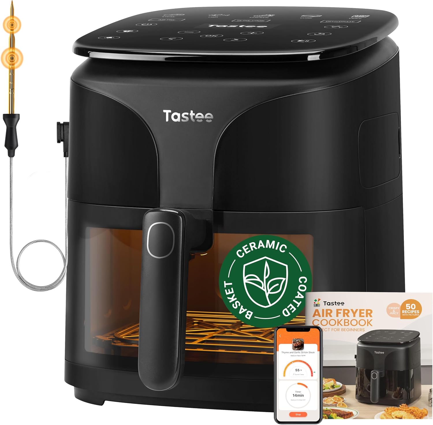 Tastee Tastee Ceramic Air Fryer, 8-in-1 Compact 5.5QT AirFryers, 450°F…