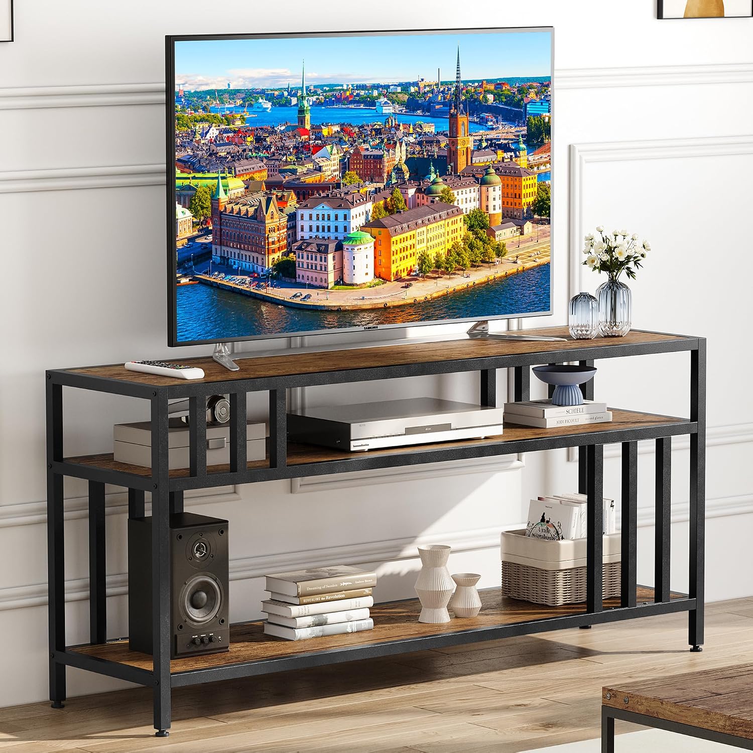 GarveeHome GarveeHome 58" TV Stand for TV up to 65", Quadruple-Tube Support,…