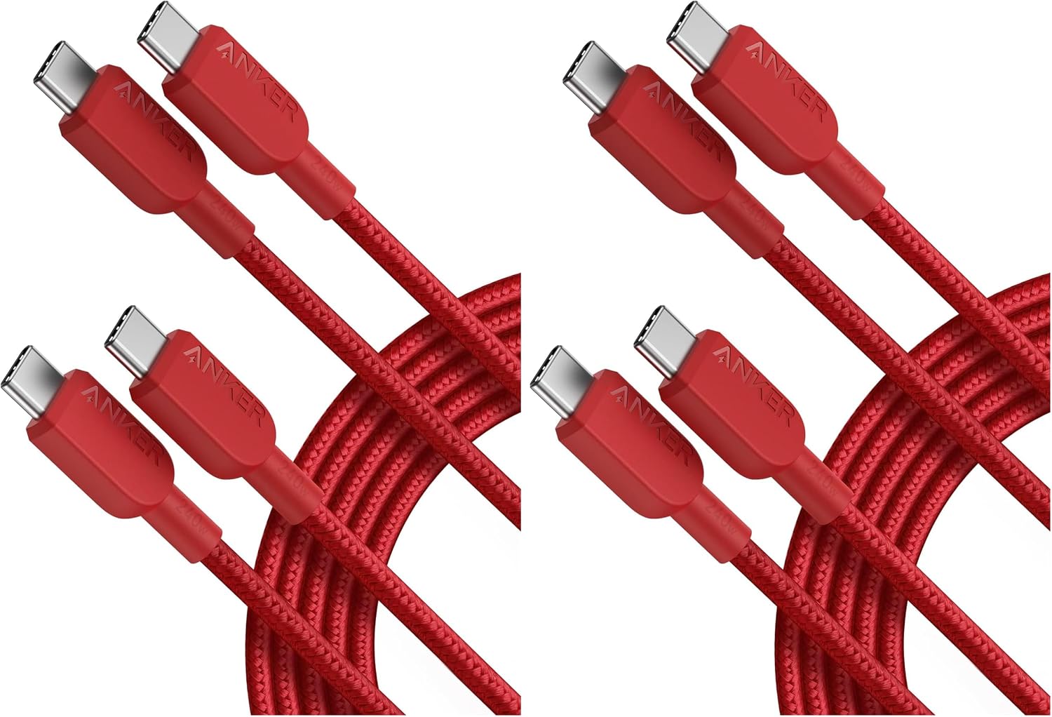 Anker Anker USB C to USB C Cable, 240W Fast Charging Cord (4-Pack, 10 ft, Red)