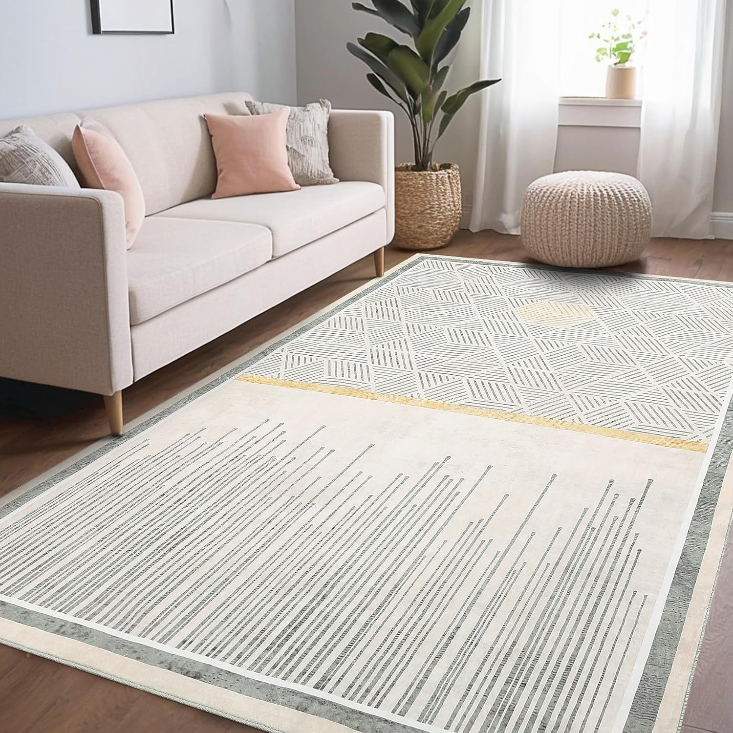 GarveeHome GarveeHome Modern Geometric Soft Area Rug, 5x7 Washable Thin Foldable…