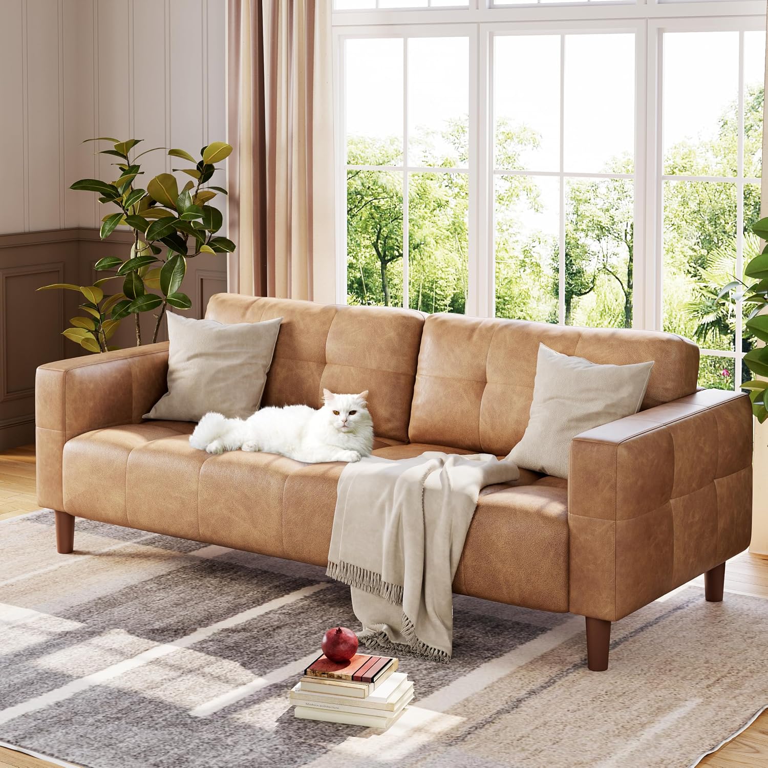 GarveeHome GarveeHome 3-Seater Sofa Couch, 83" Wide Faux Leather Couch with Deep…