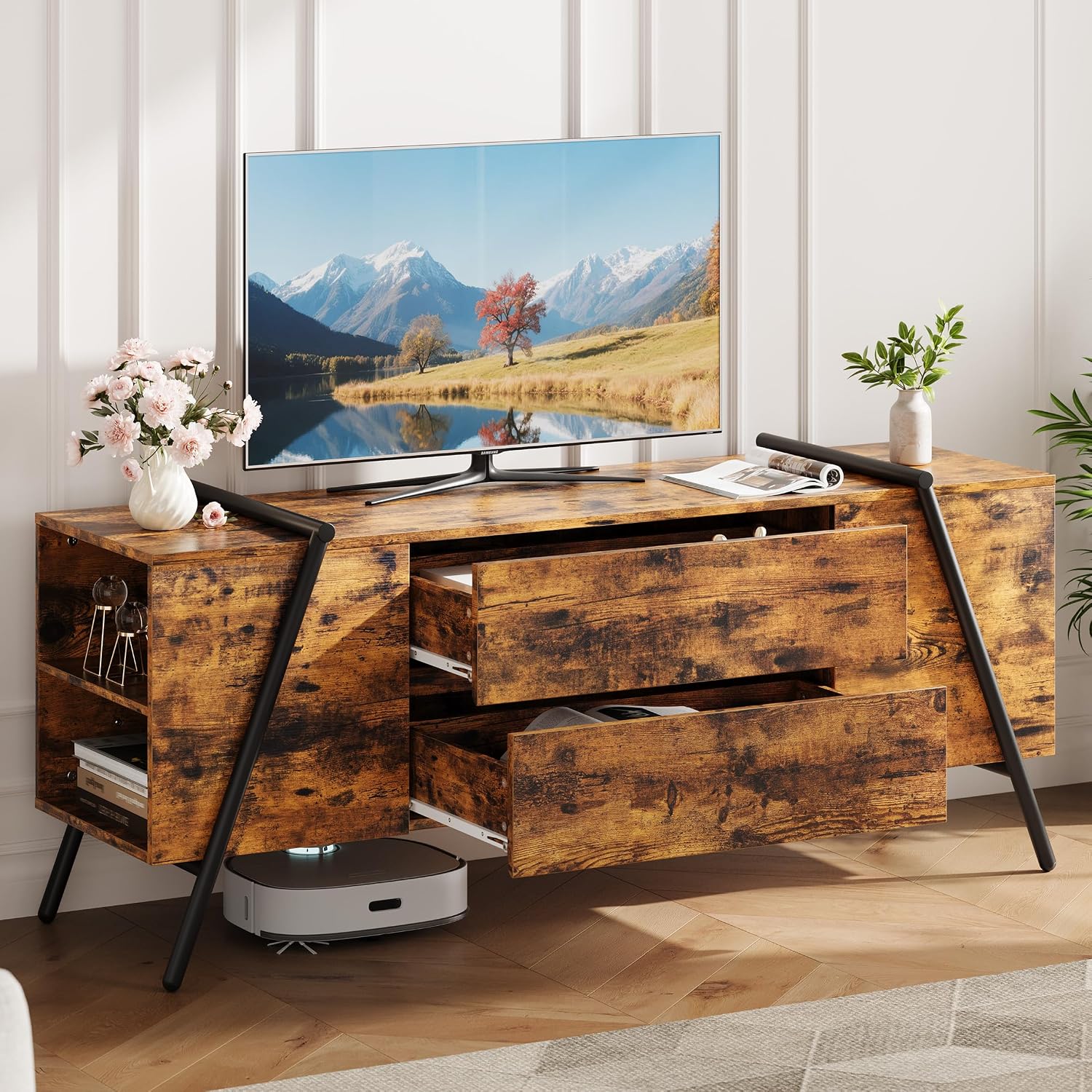 GarveeHome GarveeHome 55 in Modern TV Stand for Living Room, Farmhouse…